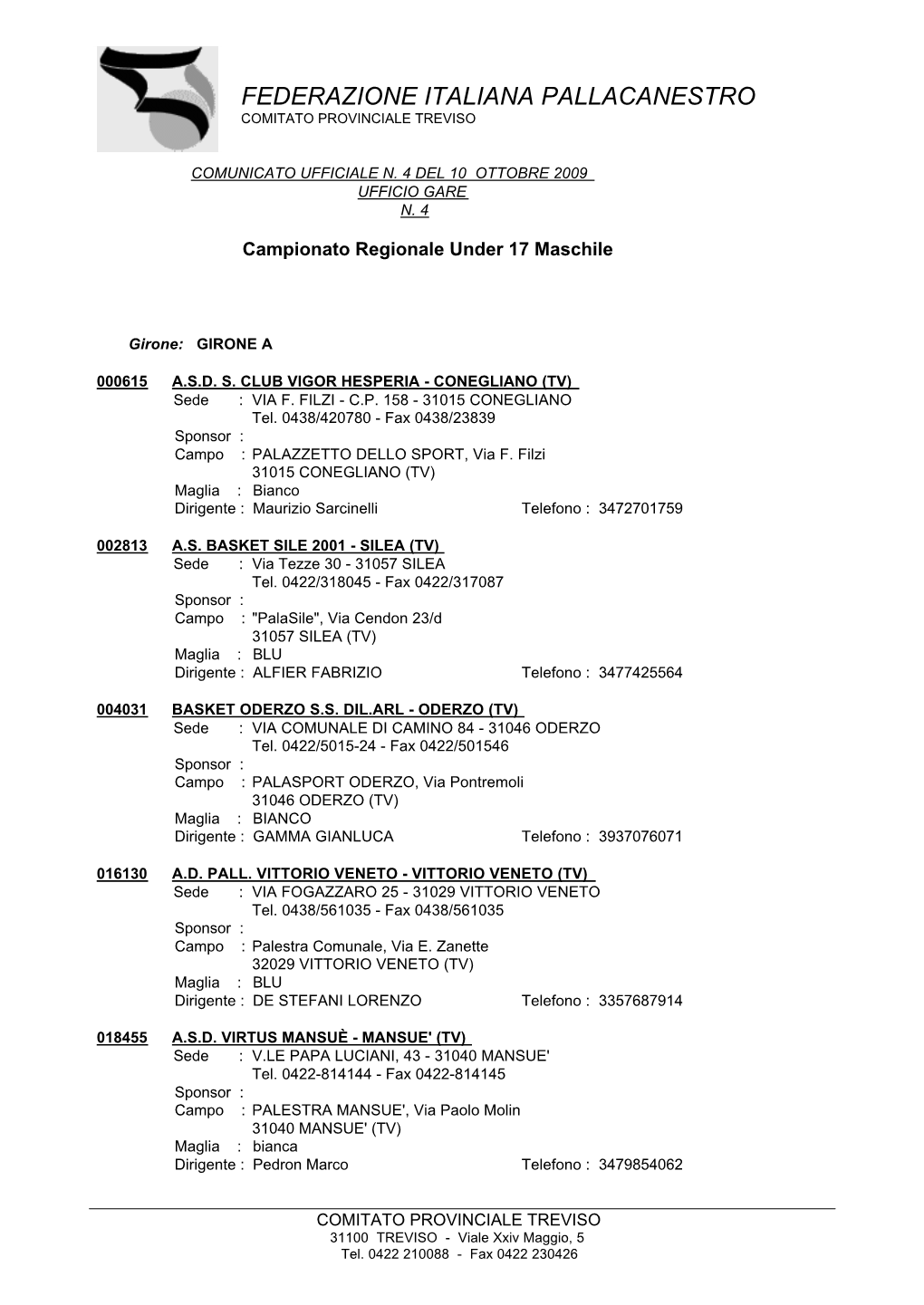 Federazione Italiana Pallacanestro Comitato Provinciale Treviso