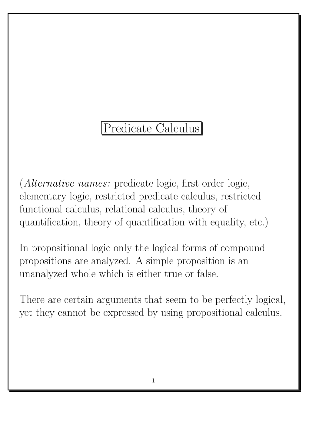 Predicate Calculus