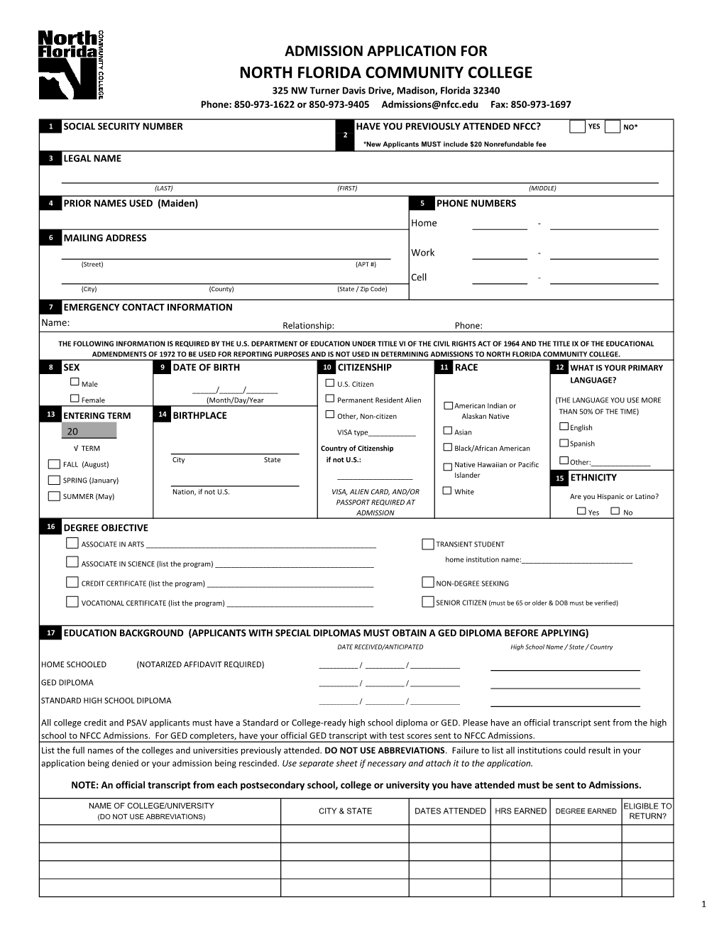 Admission Application