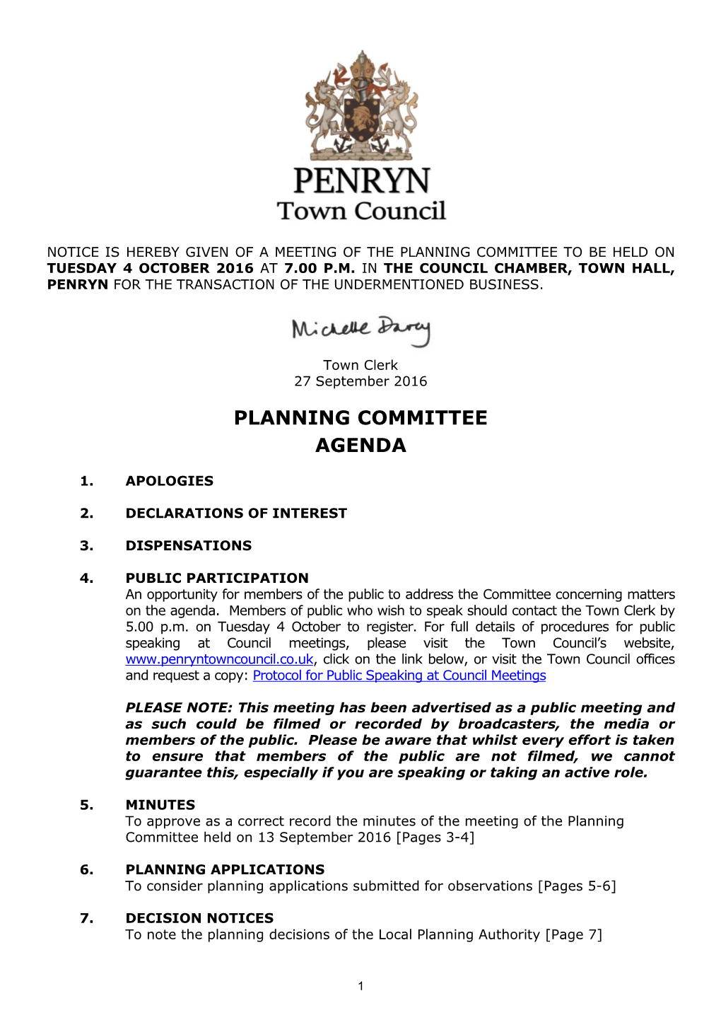 161004 Planning Committee Agenda Pack