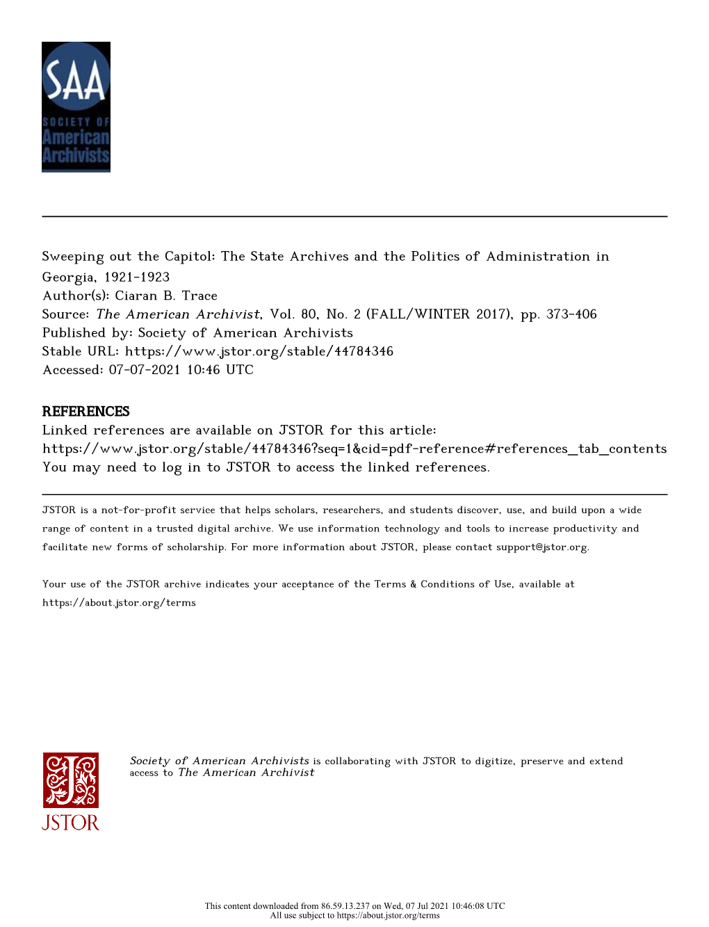 The State Archives and the Politics of Administration in Georgia, 1921-1923 Author(S): Ciaran B