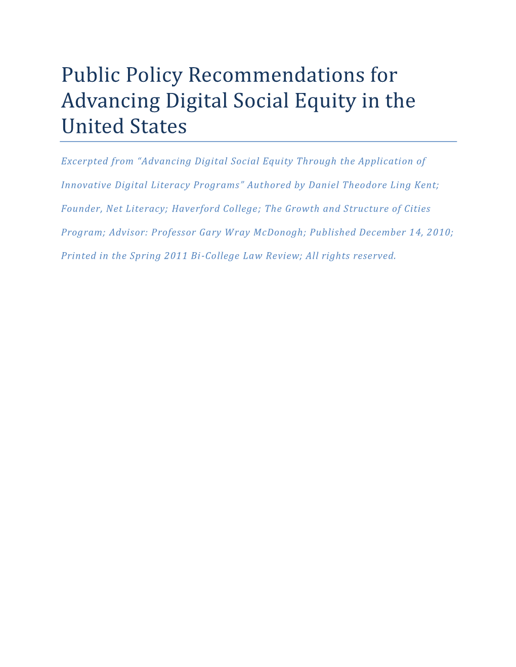 Advancing Digital Social Equity Through the Application Of