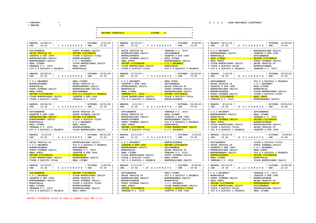 Calendario 2A Categoria