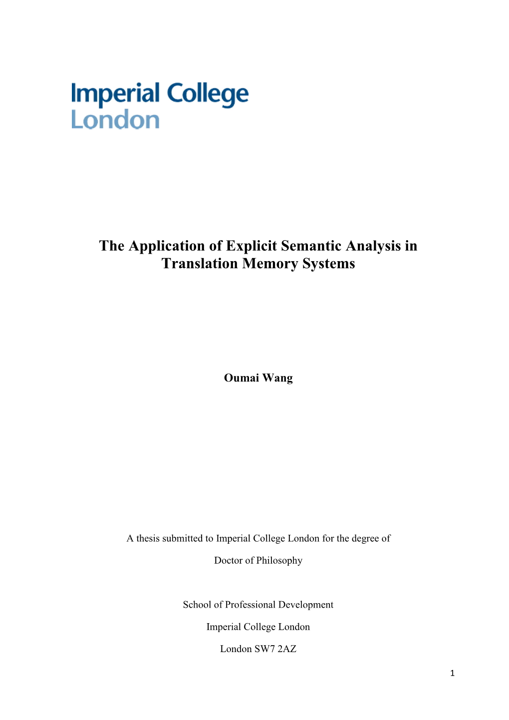 The Application of Explicit Semantic Analysis in Translation Memory Systems