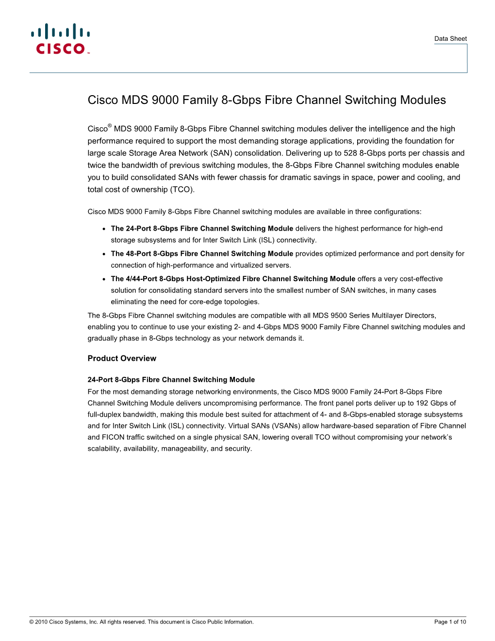 Cisco MDS 9000 Family 8-Gbps Fibre Channel Switching Modules