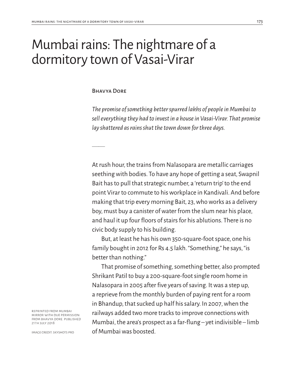 Mumbai Rains: the Nightmare of a Dormitory Town of Vasai-Virar 173 Mumbai Rains: the Nightmare of a Dormitory Town of Vasai-Virar