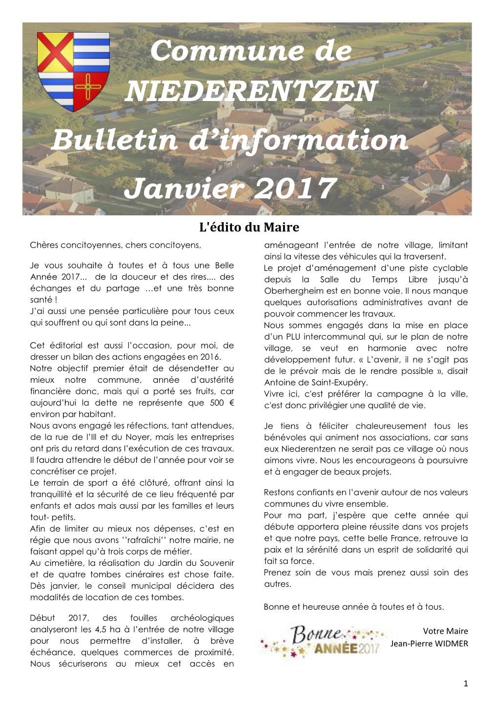 Commune De NIEDERENTZEN Bulletin D'information Janvier 2017