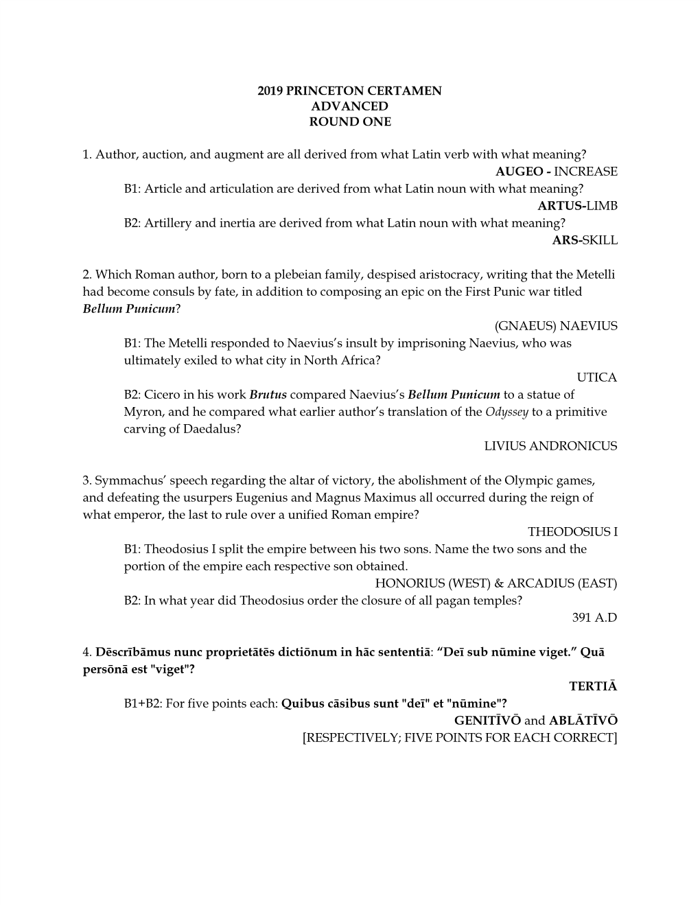 2019 Princeton Certamen Advanced Round One 1