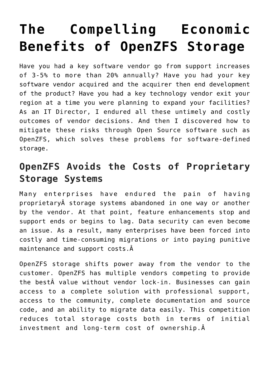 The Compelling Economic Benefits of Openzfs Storage
