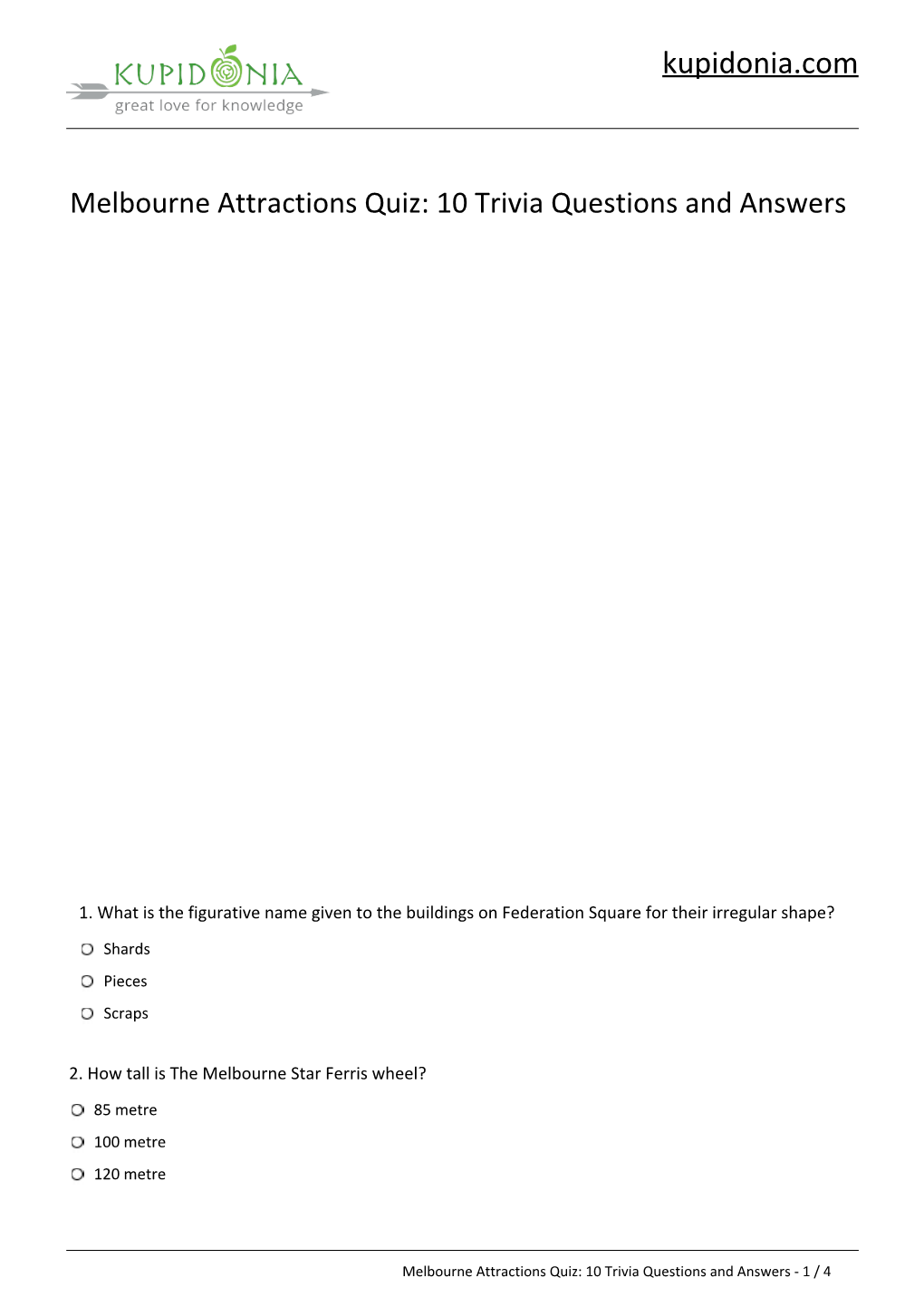 Melbourne Attractions Quiz: 10 Trivia Questions and Answers