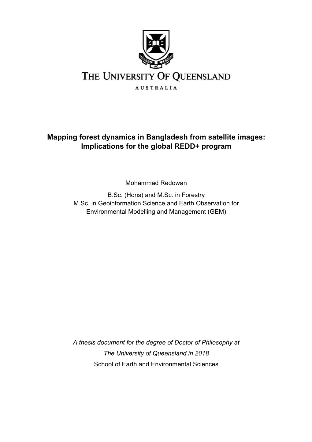 Mapping Forest Dynamics in Bangladesh from Satellite Images: Implications for the Global REDD+ Program