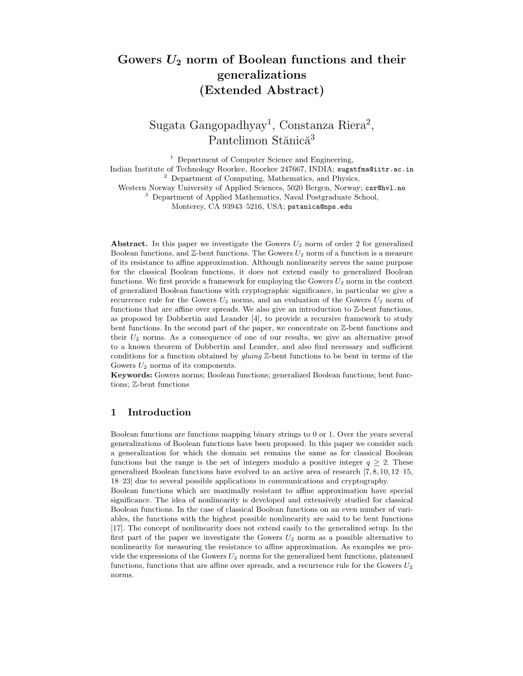 Gowers U2 Norm of Boolean Functions and Their Generalizations (Extended Abstract)