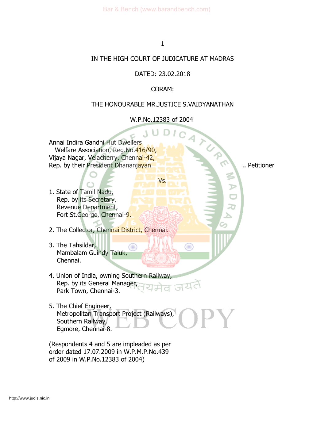 1 in the High Court of Judicature at Madras Dated