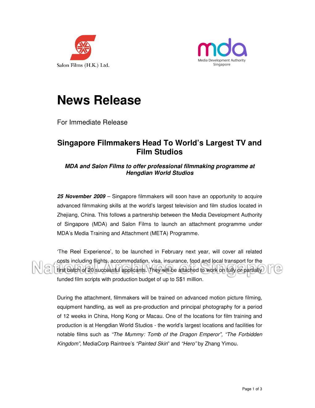 Singapore Filmmakers Head to World's Largest TV and Film Studios