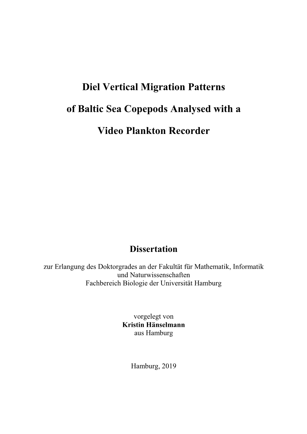 Diel Vertical Migration Patterns of Baltic Sea Copepods Analysed With