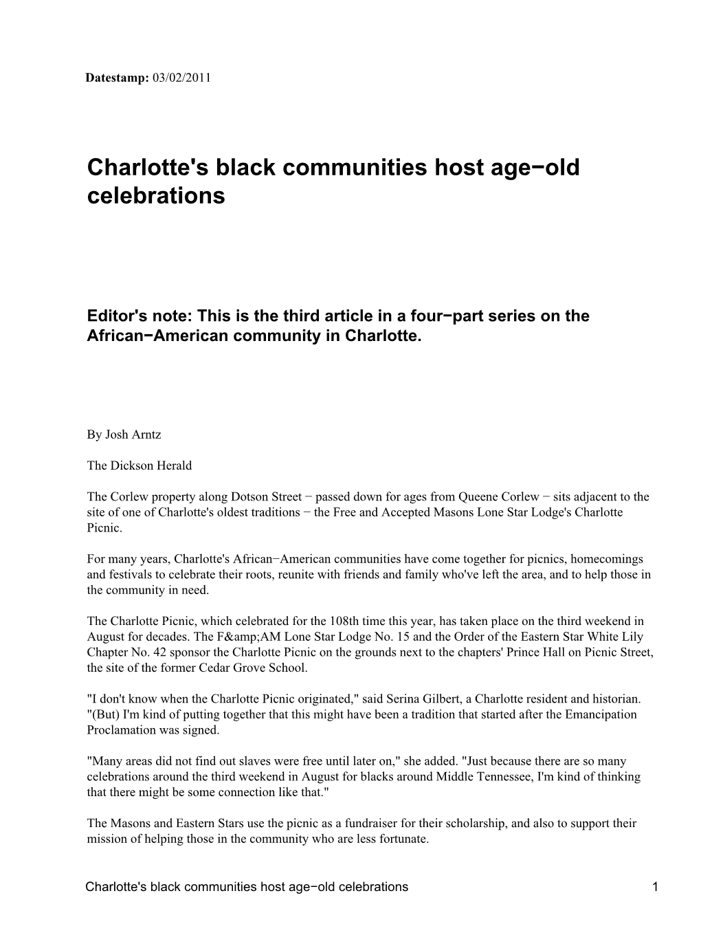 Charlotte's Black Communities Host Age−Old Celebrations