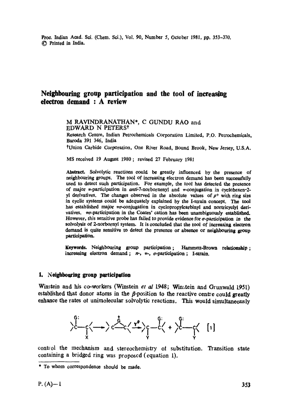 Neighbouring Group Participation and the Tool of Increasing Electron Demand : a Review