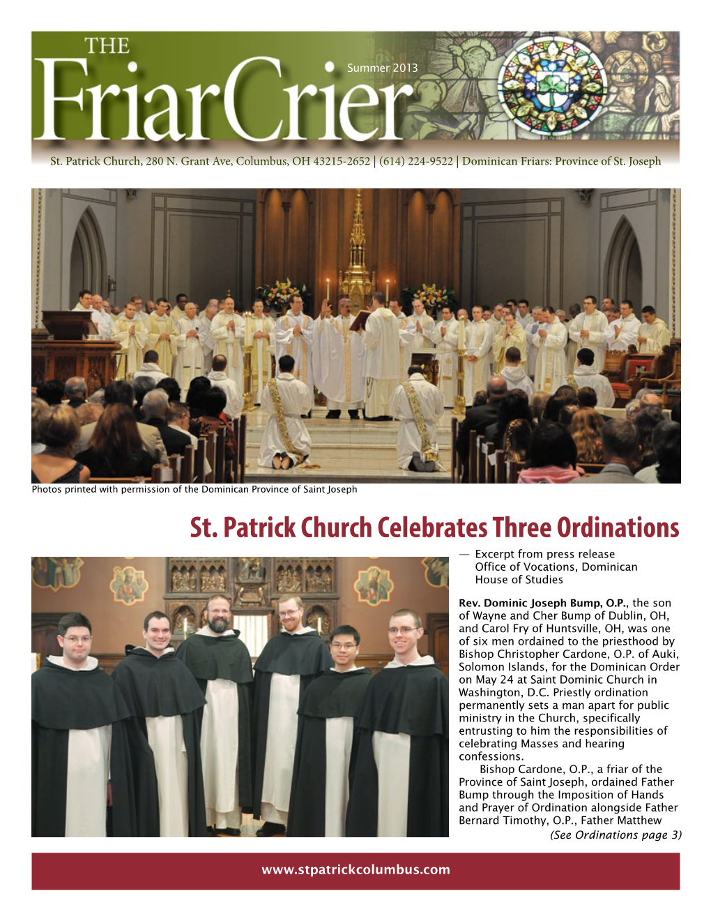 St. Patrick Church Celebrates Three Ordinations — Excerpt from Press Release Office of Vocations, Dominican House of Studies