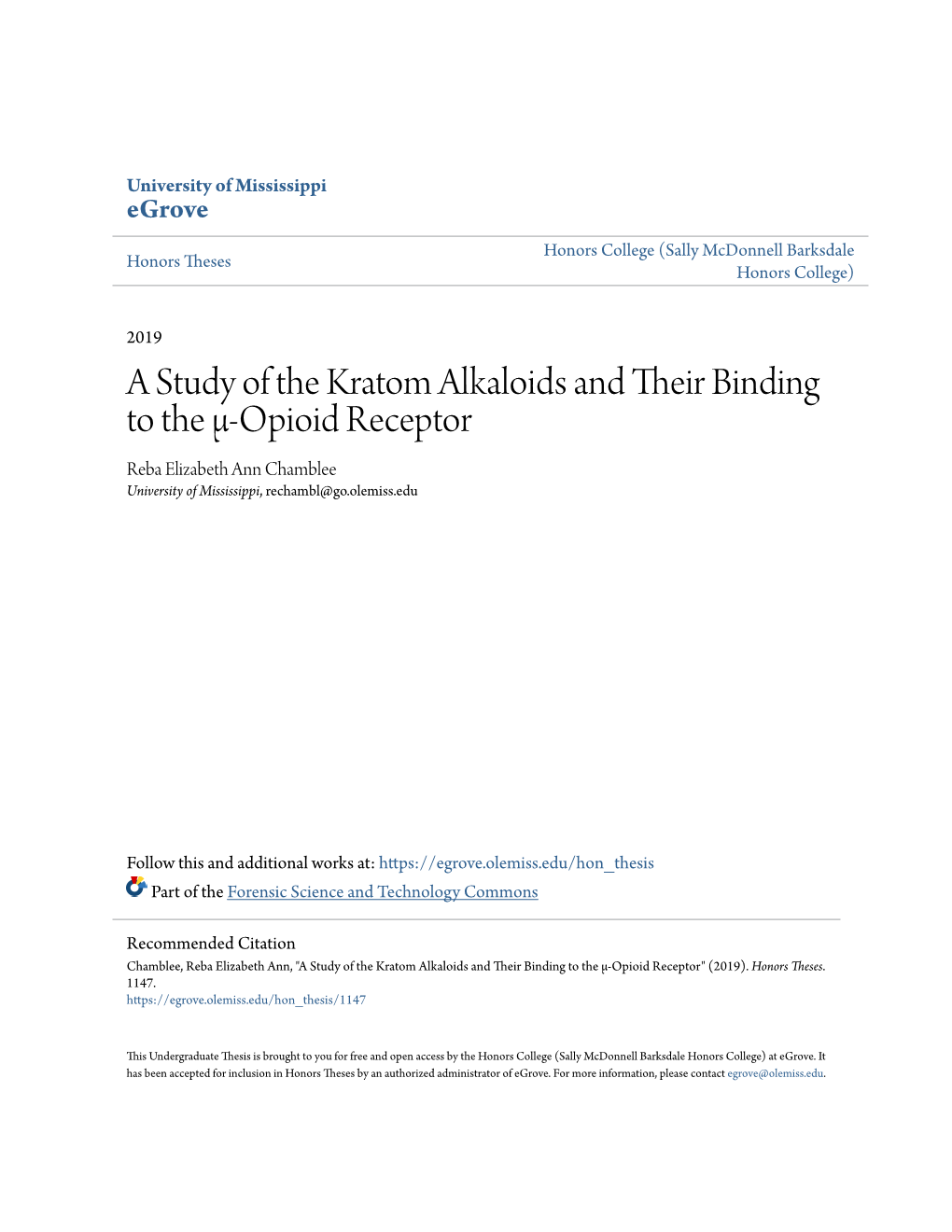 A Study of the Kratom Alkaloids and Their Binding to the Î¼-Opioid