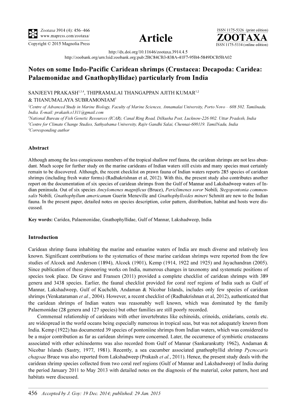 Notes on Some Indo-Pacific Caridean Shrimps (Crustacea: Decapoda: Caridea: Palaemonidae and Gnathophyllidae) Particularly from India