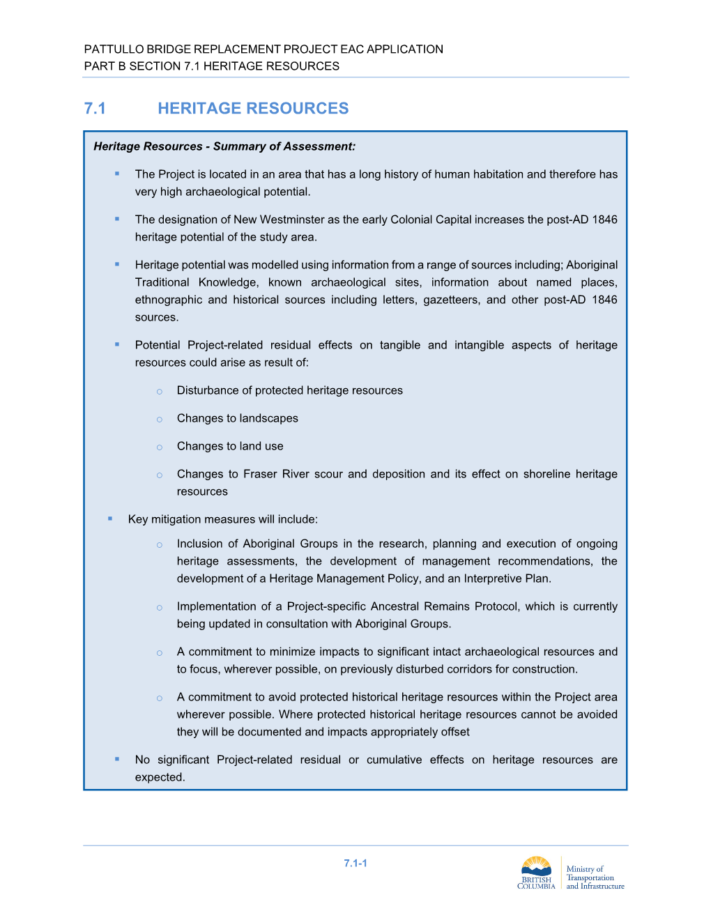 Pattullo Bridge Replacement Project EAC Application: Part B Section 7.1