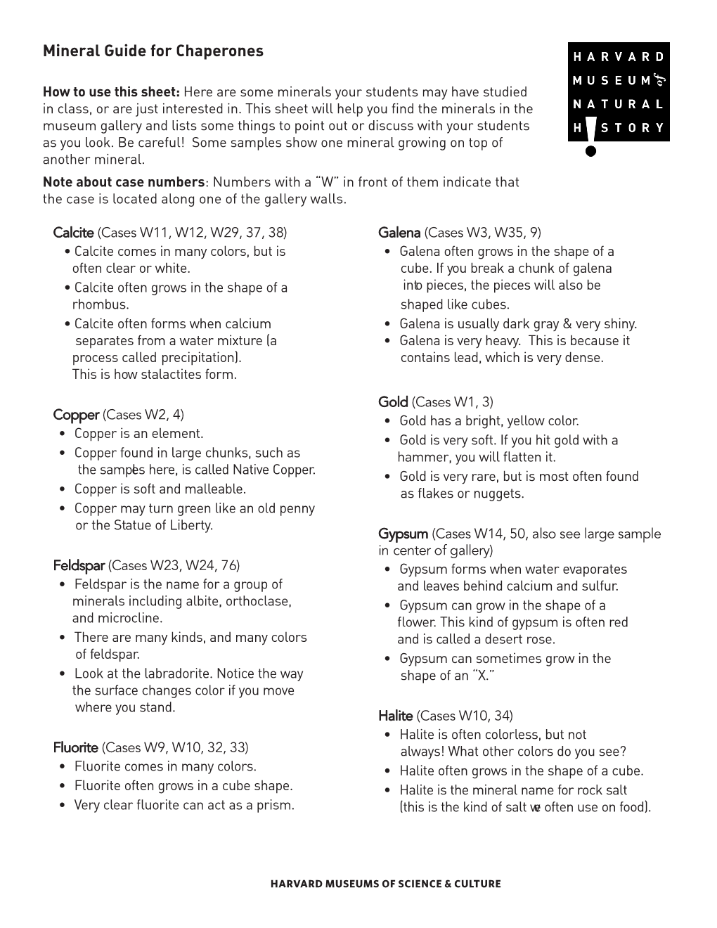 Mineral Guide for Chaperones