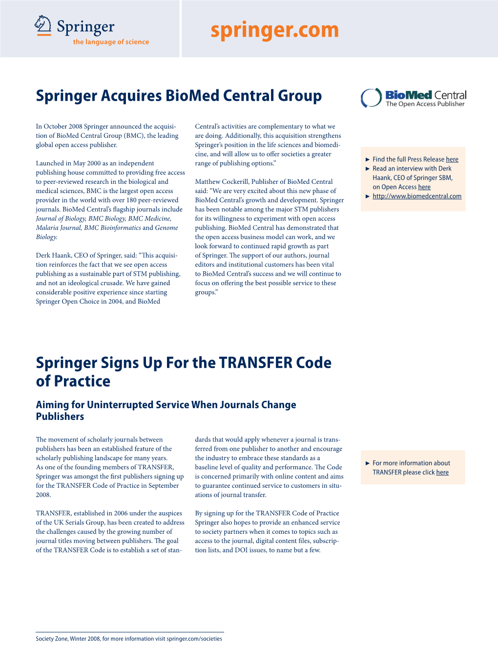 Springer Acquires Biomed Central Group