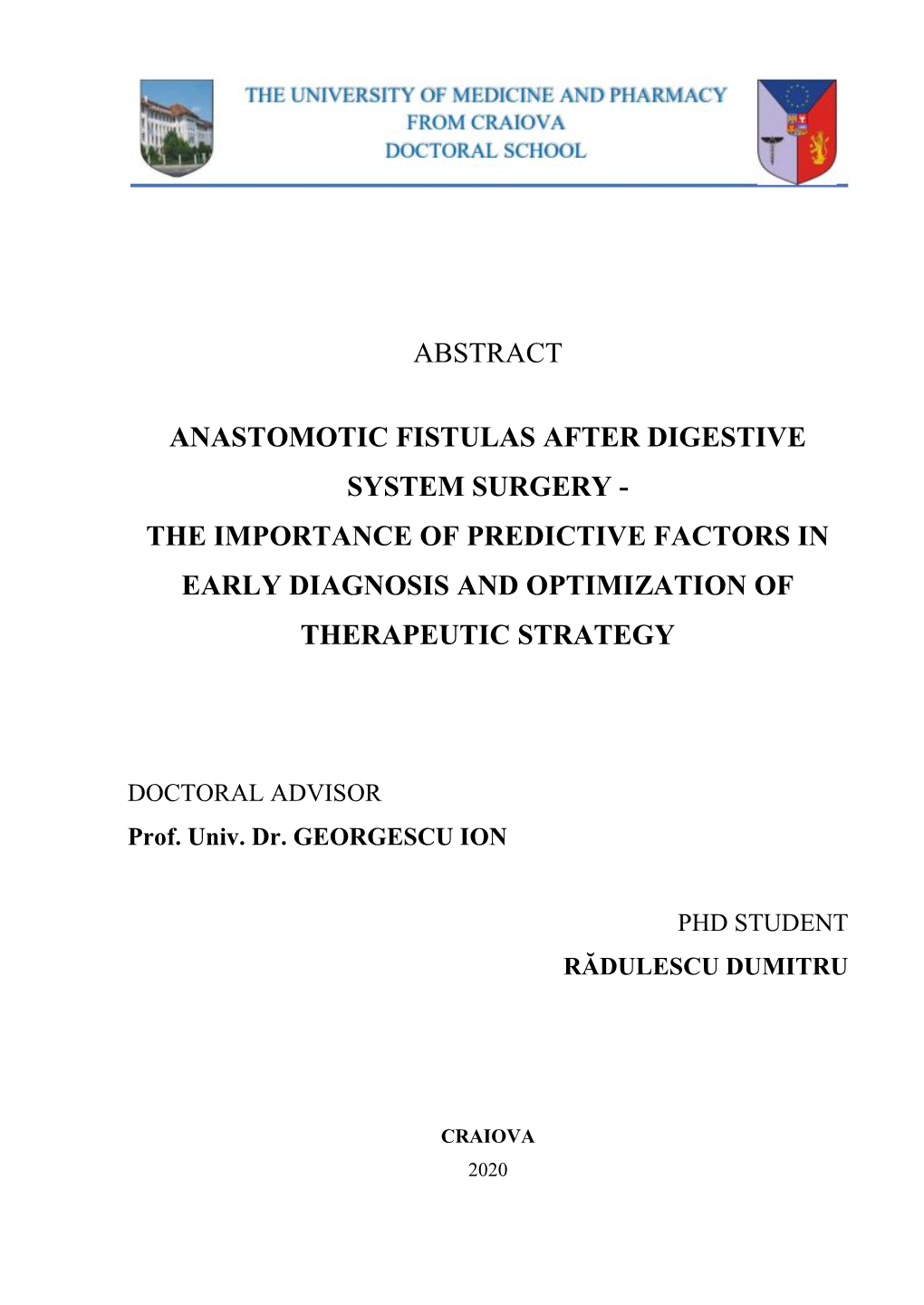 Abstract Anastomotic Fistulas After Digestive