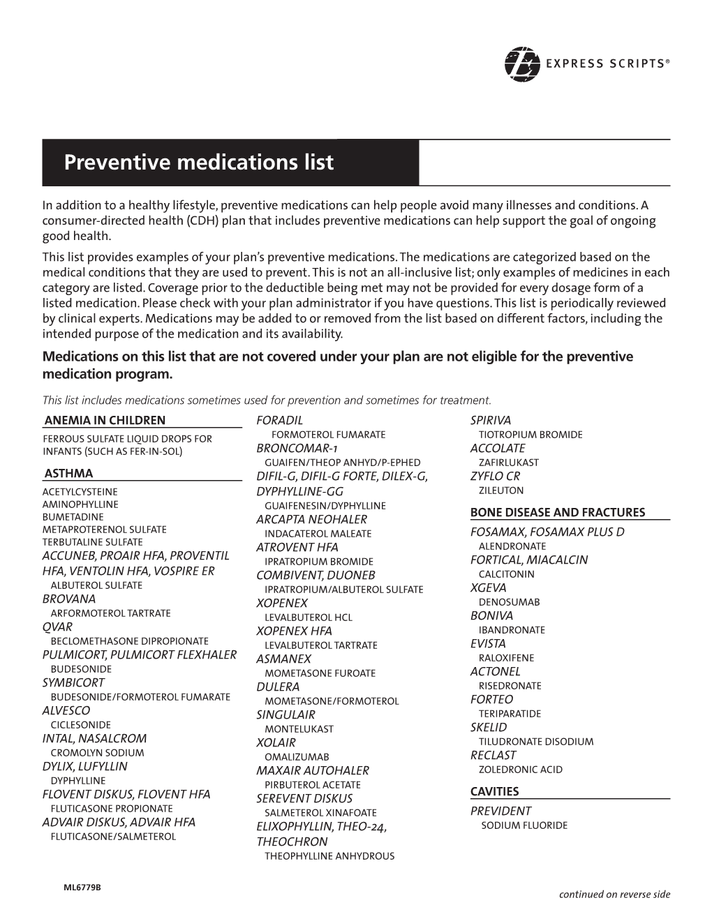 Preventive Medications List