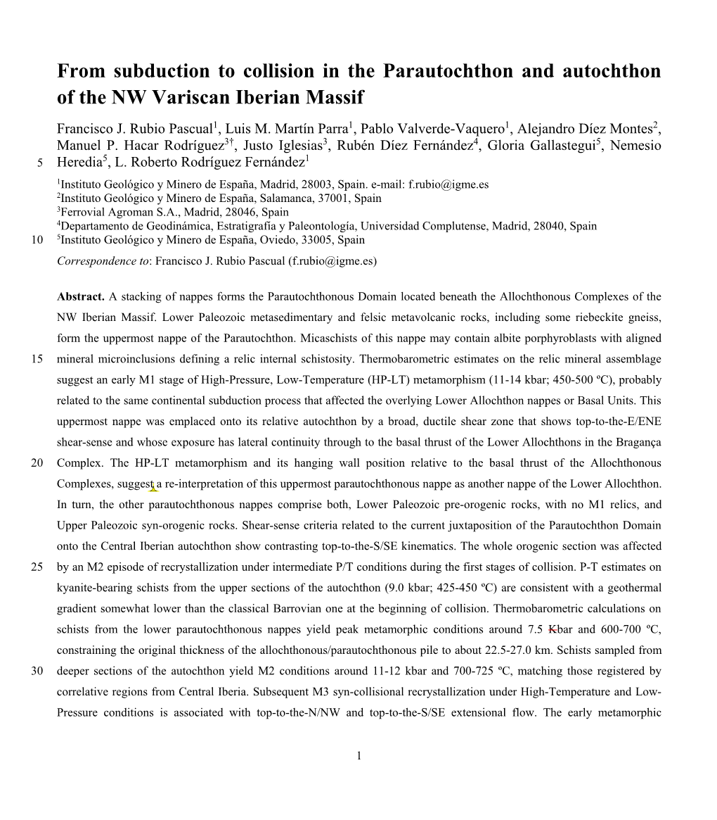 From Subduction to Collision in the Parautochthon and Autochthon of the NW Variscan Iberian Massif Francisco J