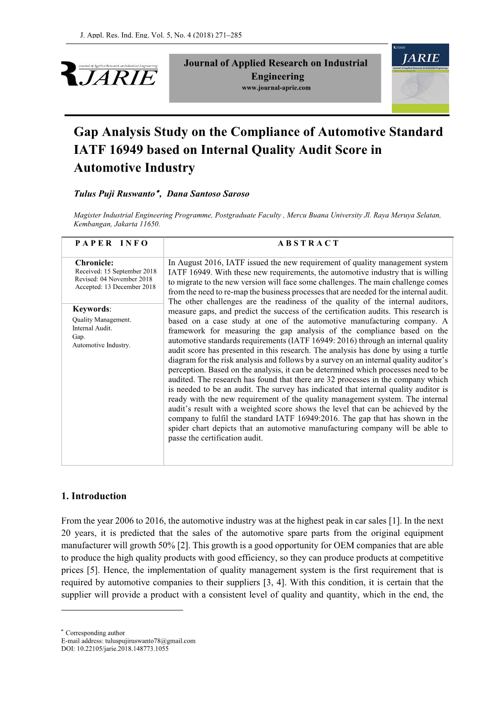 Gap Analysis Study on the Compliance of Automotive Standard IATF 16949 Based on Internal Quality Audit Score in Automotive Industry