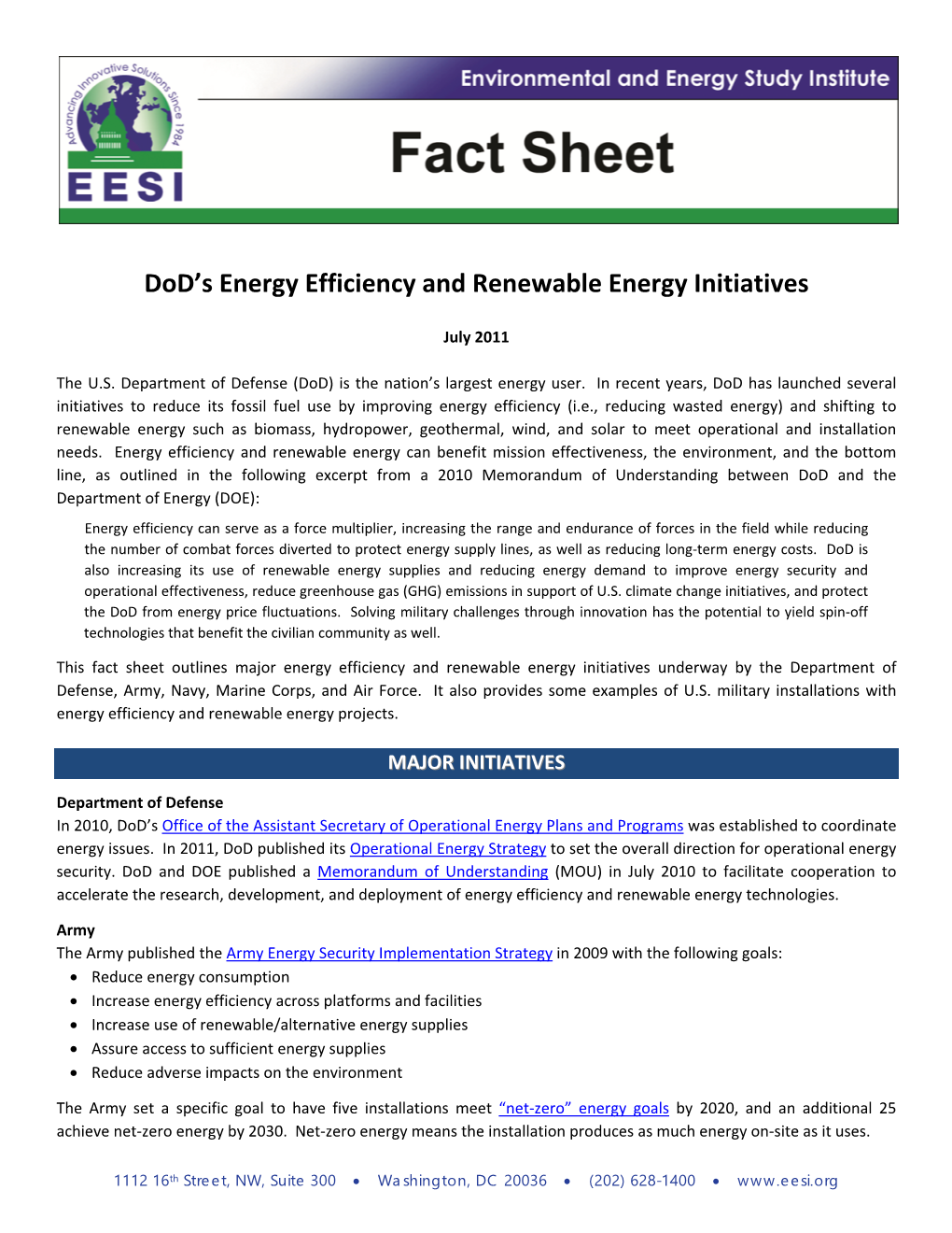 Dod's Energy Efficiency and Renewable Energy Initiatives