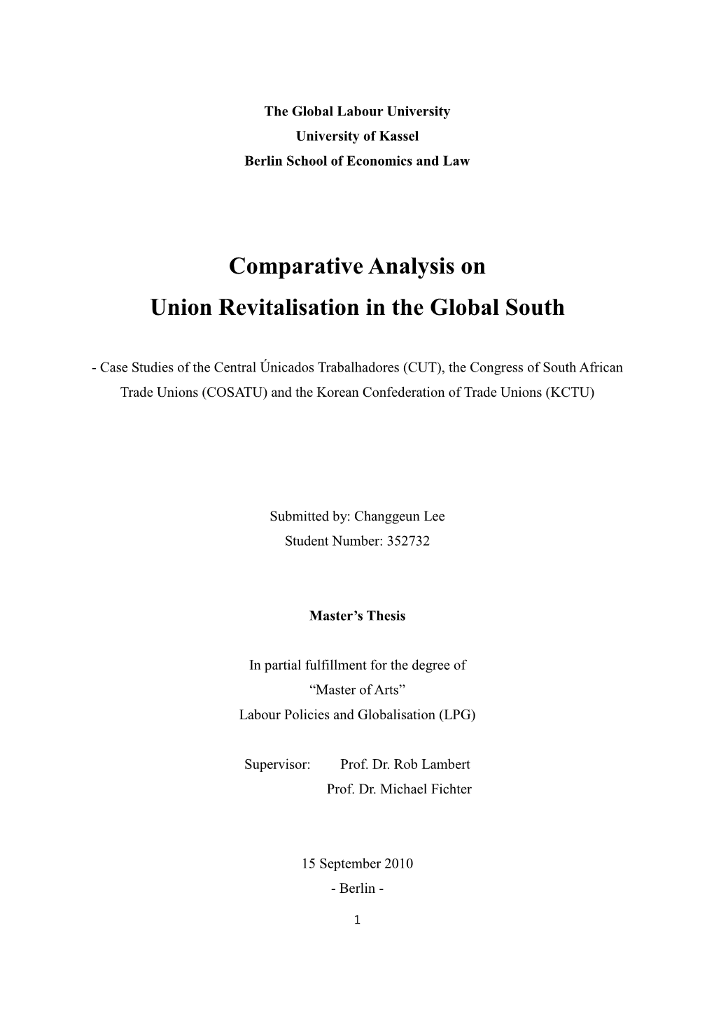 Comparative Analysis on Union Revitalisation in the Global South