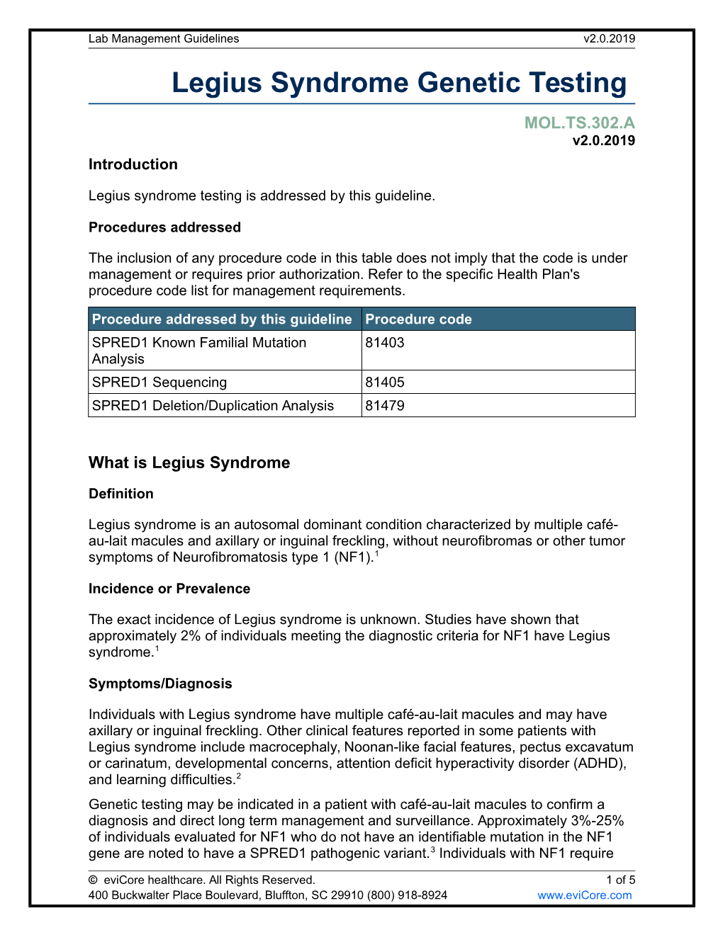 Legius Syndrome Genetic Testing