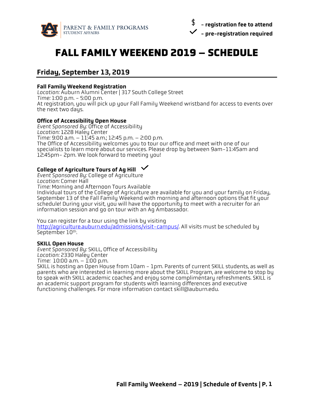 Fall Family Weekend 2019 – Schedule