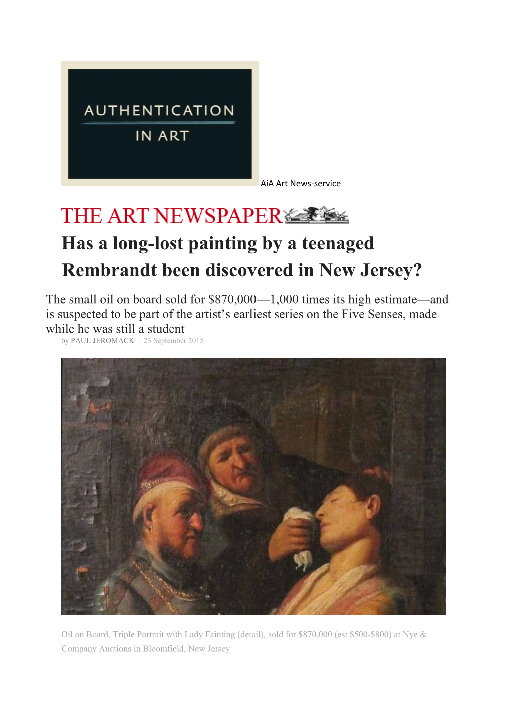 Has a Long-Lost Painting by a Teenaged Rembrandt Been Discovered in New Jersey?