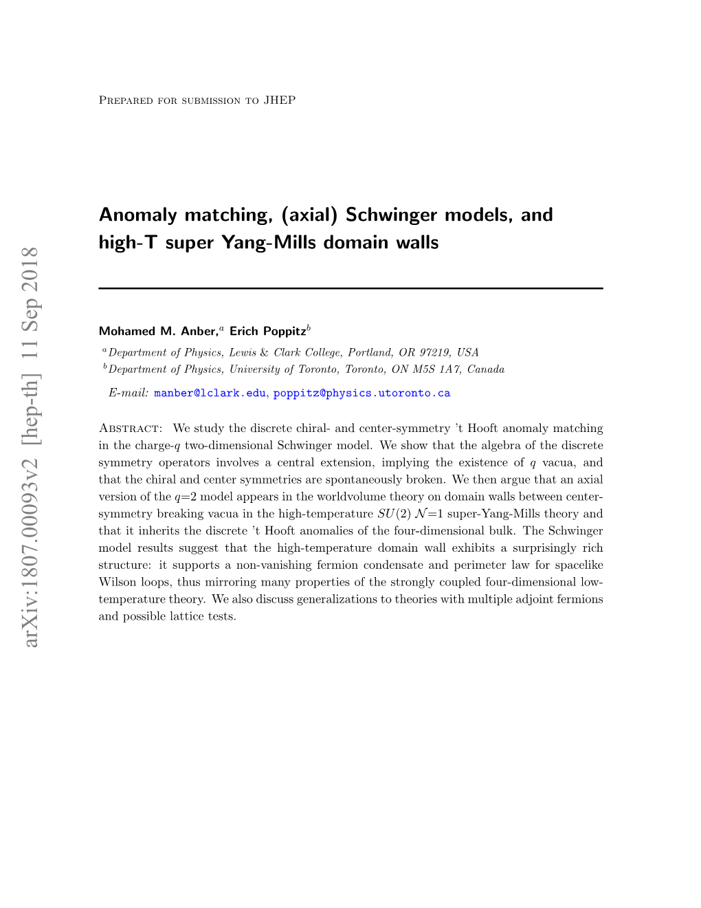 (Axial) Schwinger Models, and High-T Super Yang-Mills Domain Walls