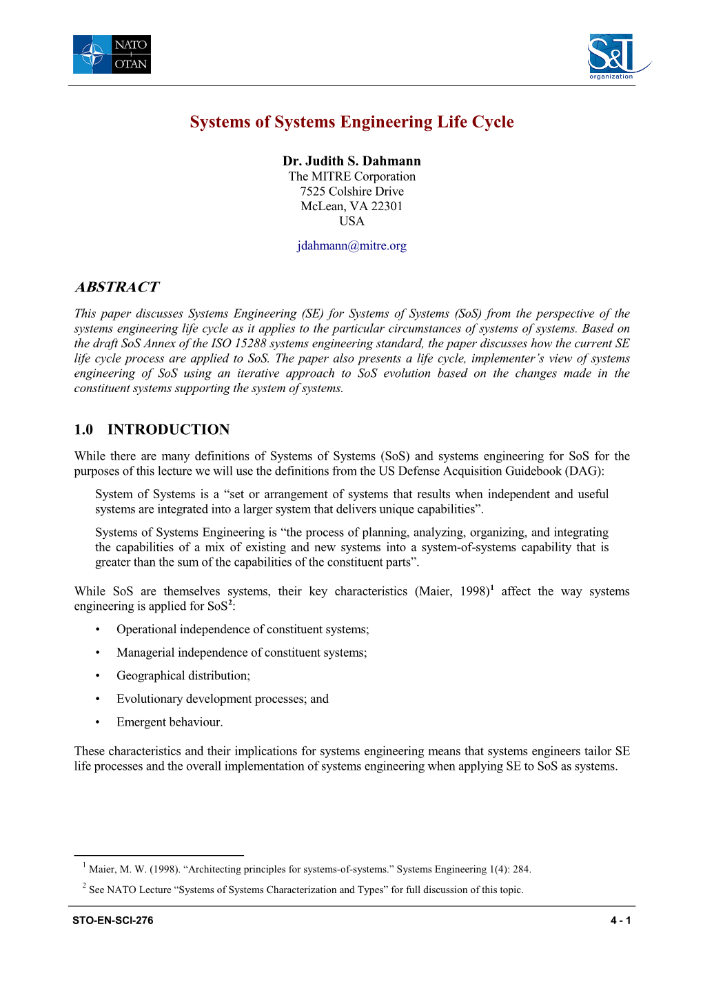 Systems of Systems Engineering Life Cycle