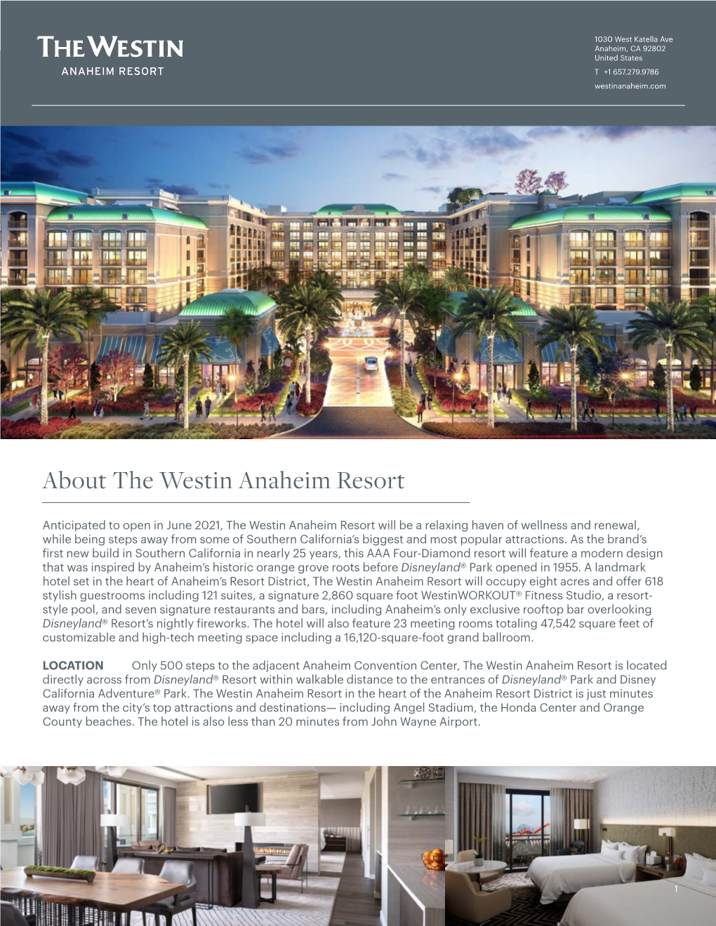 The Westin Anaheim Resort Fact Sheet