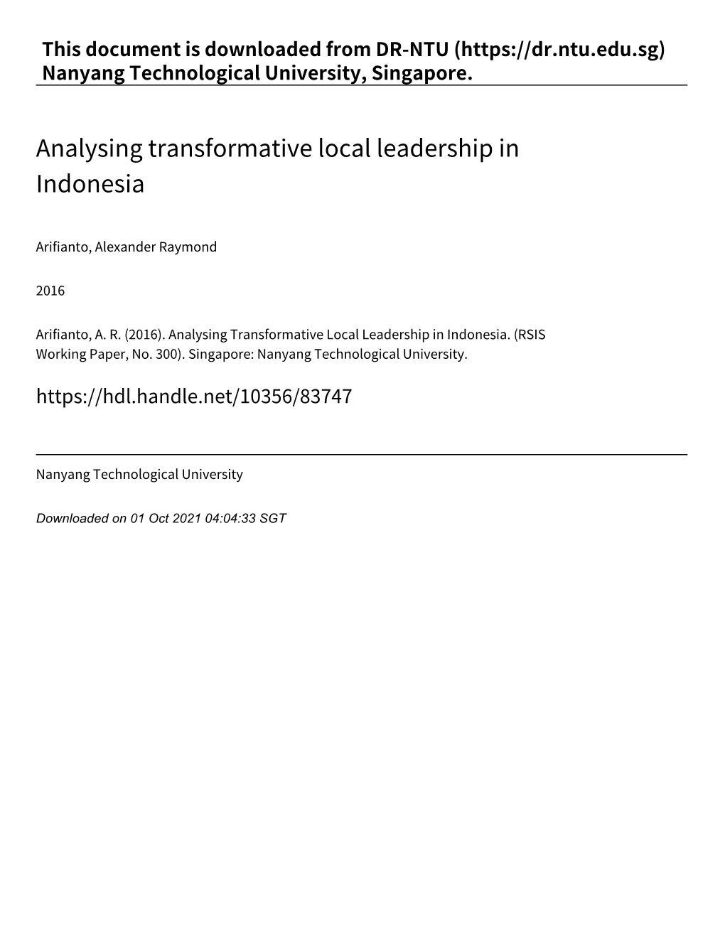 Analysing Transformative Local Leadership in Indonesia