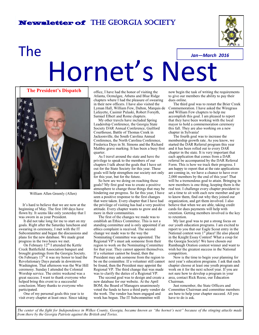 The Hornet's Nest Newsletter of the GEORGIA SOCIETY