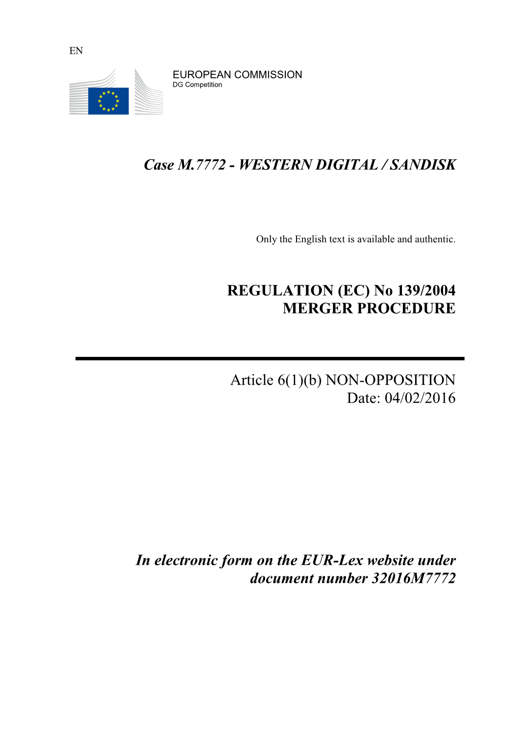 Case M.7772 - WESTERN DIGITAL / SANDISK