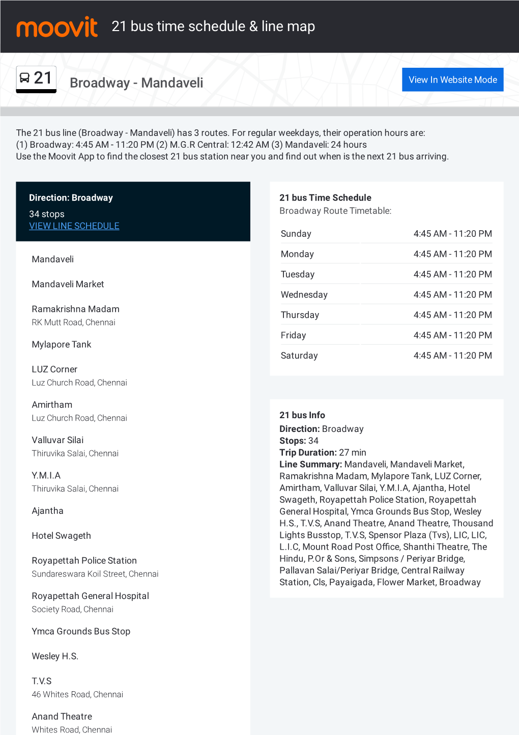 21 Bus Time Schedule & Line Route