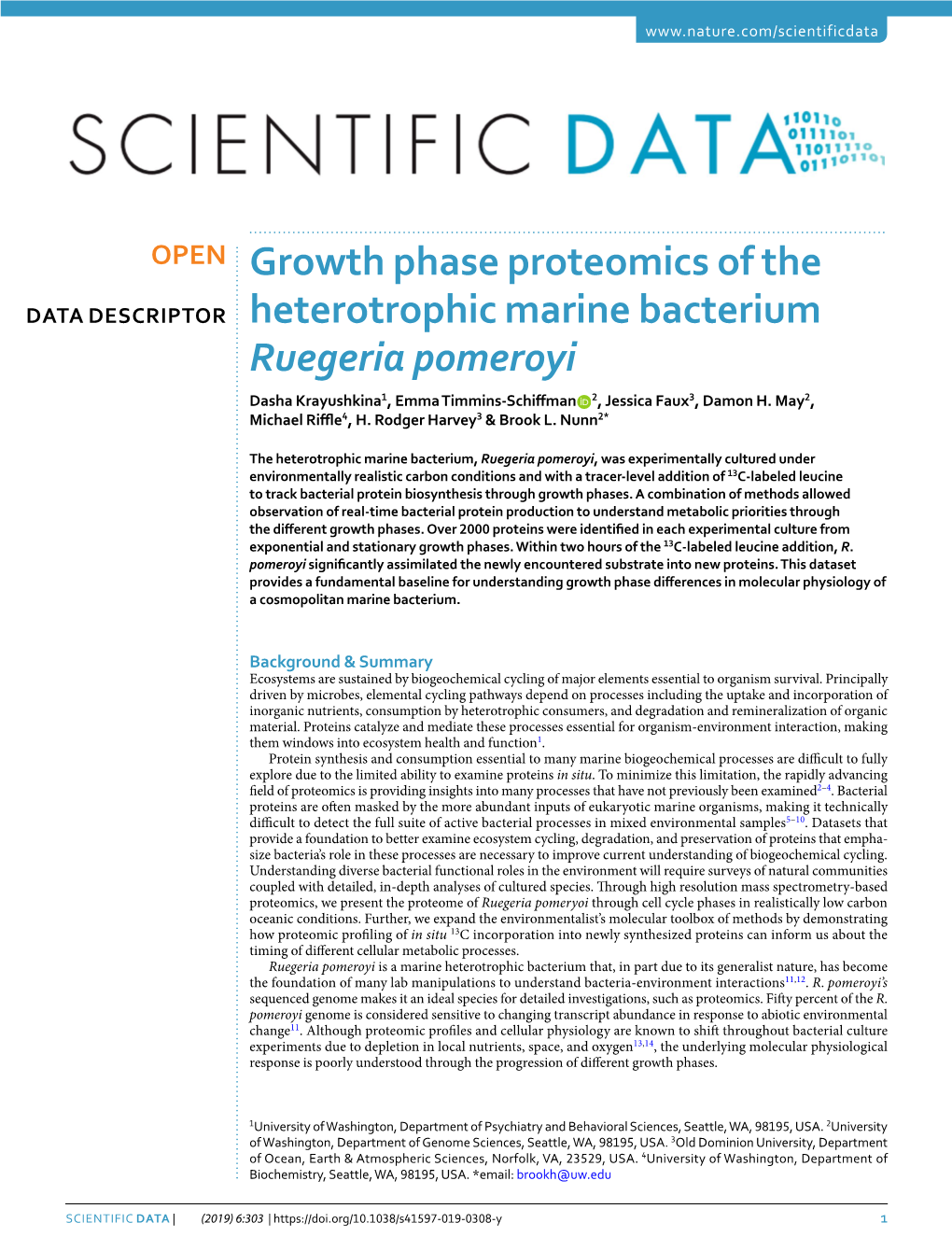 Growth Phase Proteomics of the Heterotrophic Marine Bacterium Ruegeria Pomeroyi