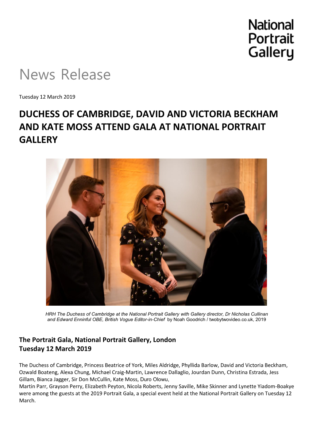 Duchess of Cambridge, David and Victoria Beckham and Kate Moss Attend Gala at National Portrait Gallery