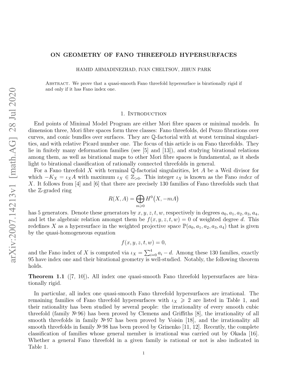 On Geometry of Fano Threefold Hypersurfaces 3