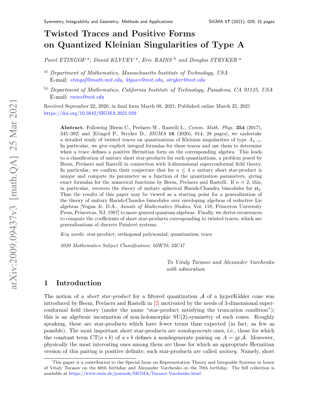 Twisted Traces and Positive Forms on Quantized Kleinian Singularities of Type A