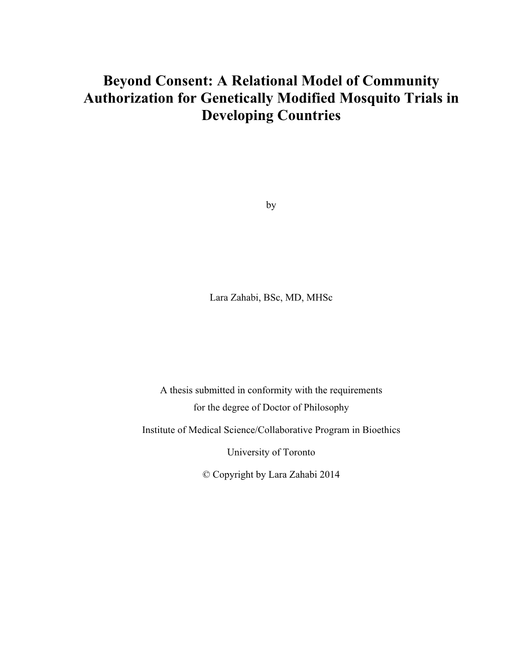 Beyond Consent: a Relational Model of Community Authorization for Genetically Modified Mosquito Trials in Developing Countries