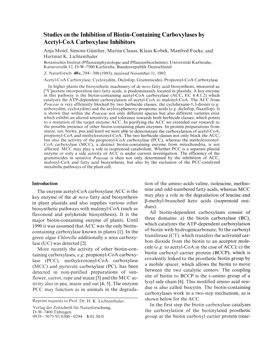 Studies on the Inhibition of Biotin-Containing Carboxylases by Acetyl-Coa Carboxylase Inhibitors