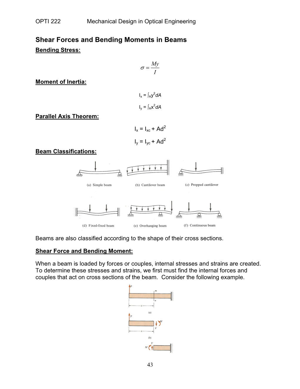 Shear Forces and Bending Moments in Beams Bending Stress